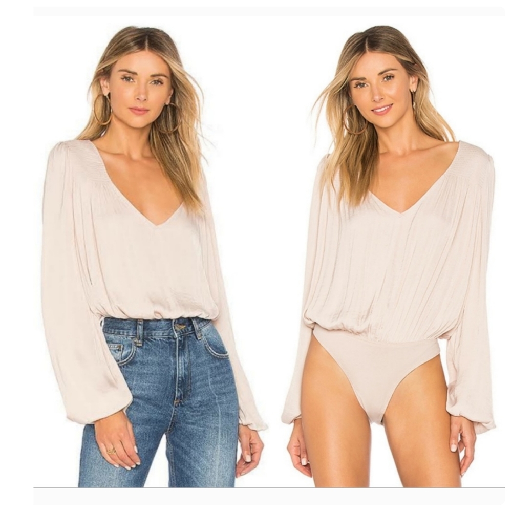 Intimately Free People Satin Silky Champagne Tan Colored Bodysuit Size Small